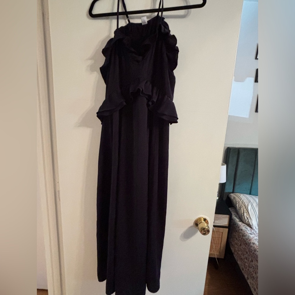Old Navy Black Ruffle Maxi Dress with Spaghetti Straps in Navy